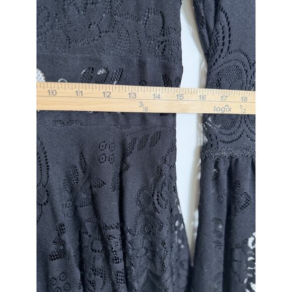 Free People Lace Lovers Folk Song Mini Dress 12 Black Whimsigoth Dark Coquette - Picture 5 of 12